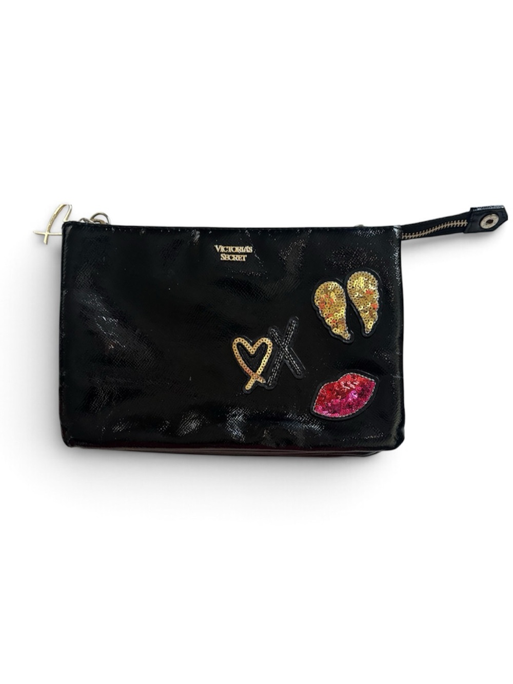 Victoria’s Secret small cosmetic bag sequin patches glossy black